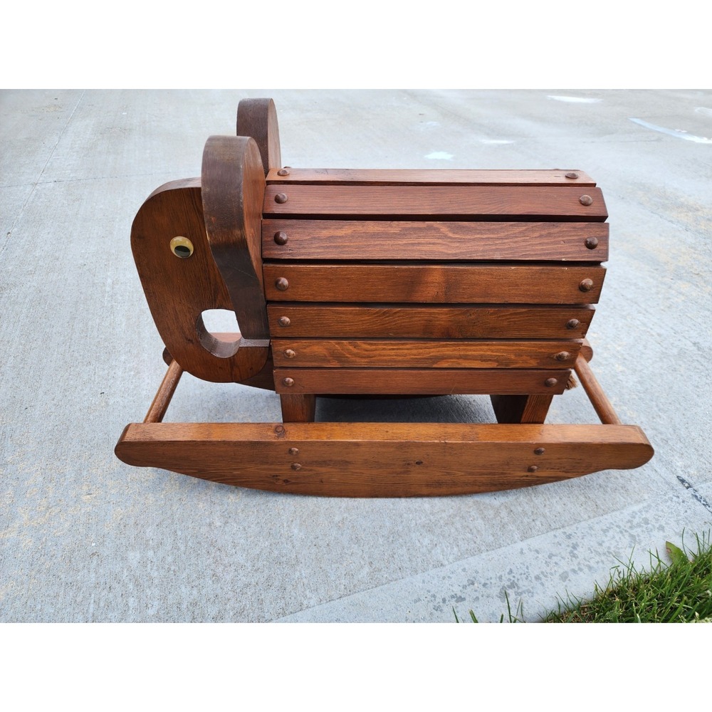 Mid-Century Modern Wooden Rocking Elephant Handmade Child Rocking Toy Home Decor - Picture 5 of 10